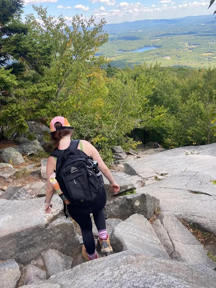 Hiking down a rocky mountain